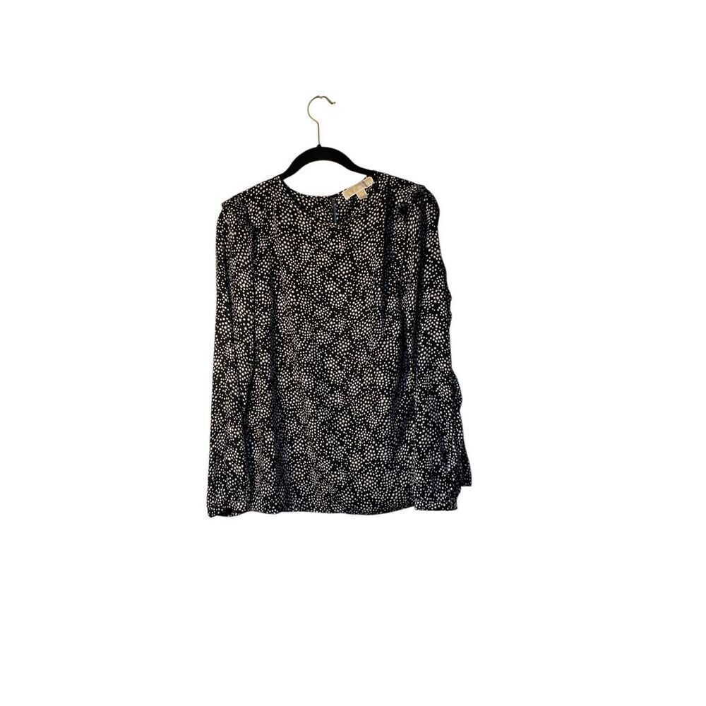 Michael Michael Kors women’s black white star print ruffle, trim blouse med